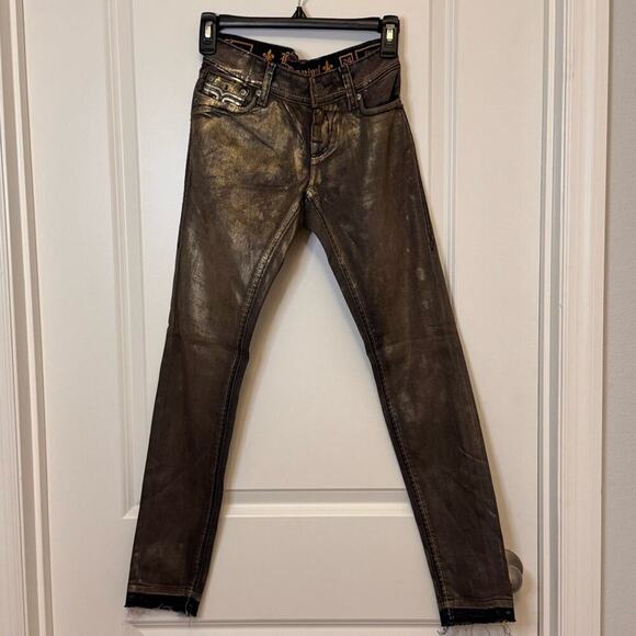 Rock Revival Denim - Rock Revival Brown Skinny Jeans with Metallic Finish NWOT